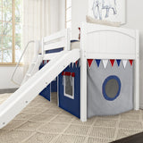 DEN44 WP : Play Loft Beds Twin Low Loft Bed with Angled Ladder, Curtain + Slide, Panel, White