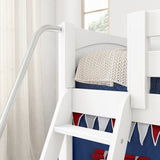 DEN44 WP : Play Loft Beds Twin Low Loft Bed with Angled Ladder, Curtain + Slide, Panel, White