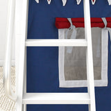 DEN44 WP : Play Loft Beds Twin Low Loft Bed with Angled Ladder, Curtain + Slide, Panel, White