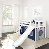 DEN44 WS : Play Loft Beds Twin Low Loft Bed with Angled Ladder, Curtain + Slide, Slat, White