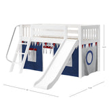 DEN44 WS : Play Loft Beds Twin Low Loft Bed with Angled Ladder, Curtain + Slide, Slat, White