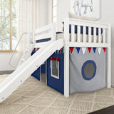 DEN44 WS : Play Loft Beds Twin Low Loft Bed with Angled Ladder, Curtain + Slide, Slat, White