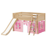 DEN64 NP : Play Loft Beds Twin Low Loft Bed with Angled Ladder, Curtain + Slide, Panel, Natural