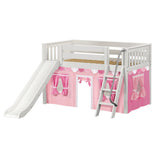 DEN64 WS : Play Loft Beds Twin Low Loft Bed with Angled Ladder, Curtain + Slide, Slat, White