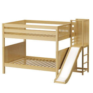 DOMAIN NS : Play Bunk Beds Full Medium Bunk Bed with Slide Platform, Slat, Natural