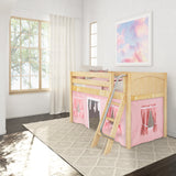 EASY RIDER23 NP : Play Loft Beds Twin Low Loft Bed with Angled Ladder + Curtain, Panel, Natural