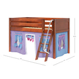 EASY RIDER27 CP : Play Loft Beds Twin Low Loft Bed with Angled Ladder + Curtain, Panel, Chestnut