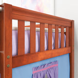 EASY RIDER27 CS : Play Loft Beds Twin Low Loft Bed with Angled Ladder + Curtain, Slat, Chestnut