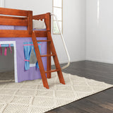 EASY RIDER27 CS : Play Loft Beds Twin Low Loft Bed with Angled Ladder + Curtain, Slat, Chestnut