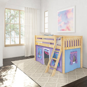 Twin Low Loft Bed with Underbed Curtain and Ladder