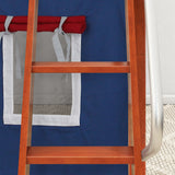 EASY RIDER44 CP : Play Loft Beds Twin Low Loft Bed with Angled Ladder + Curtain, Panel, Chestnut