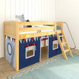 EASY RIDER44 NP : Play Loft Beds Twin Low Loft Bed with Angled Ladder + Curtain, Panel, Natural