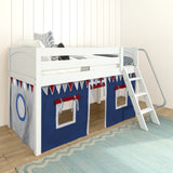 EASY RIDER44 WP : Play Loft Beds Twin Low Loft Bed with Angled Ladder + Curtain, Panel, White