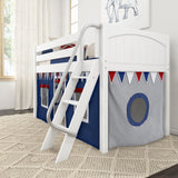 EASY RIDER44 WP : Play Loft Beds Twin Low Loft Bed with Angled Ladder + Curtain, Panel, White