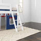 EASY RIDER44 WS : Play Loft Beds Twin Low Loft Bed with Angled Ladder + Curtain, Slat, White