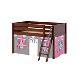 EASY RIDER57 CP : Play Loft Beds Twin Low Loft Bed with Angled Ladder + Curtain, Panel, Chestnut