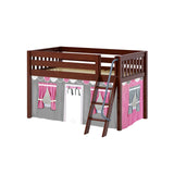 EASY RIDER57 CS : Play Loft Beds Twin Low Loft Bed with Angled Ladder + Curtain, Slat, Chestnut