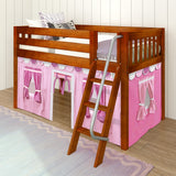 EASY RIDER64 CS : Play Loft Beds Twin Low Loft Bed with Angled Ladder + Curtain, Slat, Chestnut