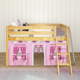 EASY RIDER64 NS : Play Loft Beds Twin Low Loft Bed with Angled Ladder + Curtain, Slat, Natural