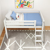 EASY RIDER WS : Standard Loft Beds Twin Low Loft Bed with Angled Ladder on Front, Slat, White