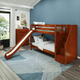 ECSTATIC CS : Play Bunk Beds Twin Medium Bunk Bed with Stairs + Slide, Slat, Chestnut
