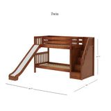 ECSTATIC CS : Play Bunk Beds Twin Medium Bunk Bed with Stairs + Slide, Slat, Chestnut