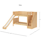 ECSTATIC NP : Play Bunk Beds Twin Medium Bunk Bed with Stairs + Slide, Panel, Natural