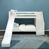 ECSTATIC WC : Play Bunk Beds Twin Medium Bunk Bed with Stairs + Slide, Curve, White