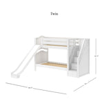 ECSTATIC WC : Play Bunk Beds Twin Medium Bunk Bed with Stairs + Slide, Curve, White