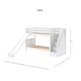 ECSTATIC WP : Play Bunk Beds Twin Medium Bunk Bed with Stairs + Slide, Panel, White