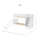 ECSTATIC WS : Play Bunk Beds Twin Medium Bunk Bed with Stairs + Slide, Slat, White