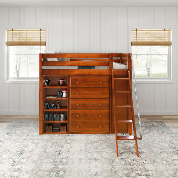 EMPEROR3 CP : Storage & Study Loft Beds Twin High Loft w/ angled ladder, 2x5 drawer dresser, 37.5