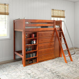 EMPEROR3 CP : Storage & Study Loft Beds Twin High Loft w/ angled ladder, 2x5 drawer dresser, 37.5" High Bookcase, Panel, Chestnut