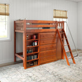 EMPEROR3 CS : Storage & Study Loft Beds Twin High Loft w/ angled ladder, 2x5 drawer dresser, 37.5" High Bookcase, Slat, Chestnut
