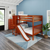 EMPIRE CS : Play Bunk Beds Full High Bunk Bed with Slide Platform, Slat, Chestnut
