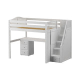 ENORMOUS12 WC : Storage & Study Loft Beds Full High Loft Bed with Stairs + Desk, Curved, White