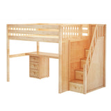 ENORMOUS12 XL NS : Study Loft Beds Full XL High Loft Bed with Stairs + Desk, Slat, Natural