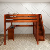ENORMOUS15 CP : Storage & Study Loft Beds Full High Loft Bed with Stairs + Corner Desk, Panel, Chestnut
