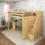ENORMOUS15 NP : Storage & Study Loft Beds Full High Loft Bed with Stairs + Corner Desk, Panel, Natural