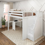 ENORMOUS15 WC : Storage & Study Loft Beds Full High Loft Bed with Stairs + Corner Desk, Curve, White