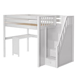 ENORMOUS15 WP : Storage & Study Loft Beds Full High Loft Bed with Stairs + Corner Desk, Panel, White