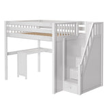 ENORMOUS15 WS : Storage & Study Loft Beds Full High Loft Bed with Stairs + Corner Desk, Slat, White