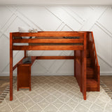 ENORMOUS15 XL CS : Storage & Study Loft Beds Full XL High Loft Bed with Stairs + Corner Desk, Slat, Chestnut