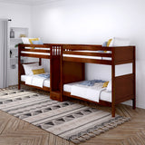 EXCELLENT CP : Multiple Bunk Beds Twin High Quadruple Bunk Bed with Stairs, Panel, Chestnut