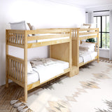 EXCELLENT NS : Multiple Bunk Beds Twin High Quadruple Bunk Bed with Stairs, Slat, Natural