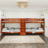 EXCELLENT XL CS : Multiple Bunk Beds Twin XL Quadruple Bunk Bed with Stairs, Slat, Chestnut