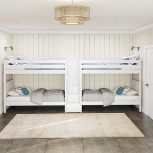 WONDERFUL XL CS : Quad Bunk Twin XL Quadruple Bunk Bed with Stairs, Slat, Chestnut