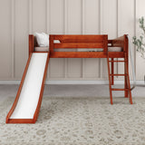 FANTASTIC CP : Loft Bed Full Low Loft Bed with Slide and Angled Ladder on Front, Chestnut Panel
