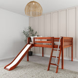 FANTASTIC CS : Loft Bed Full Low Loft Bed with Slide and Angled Ladder on Front, Chestnut Slats