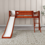 FANTASTIC CS : Loft Bed Full Low Loft Bed with Slide and Angled Ladder on Front, Chestnut Slats